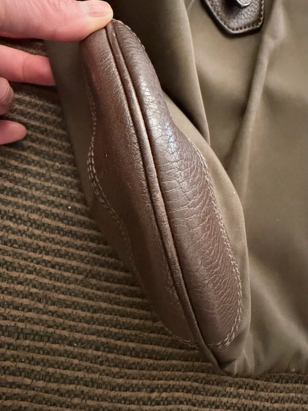 Vintage Dark Olive-Brown Prada Cervo-Trimmed Tessuto Handle Bag